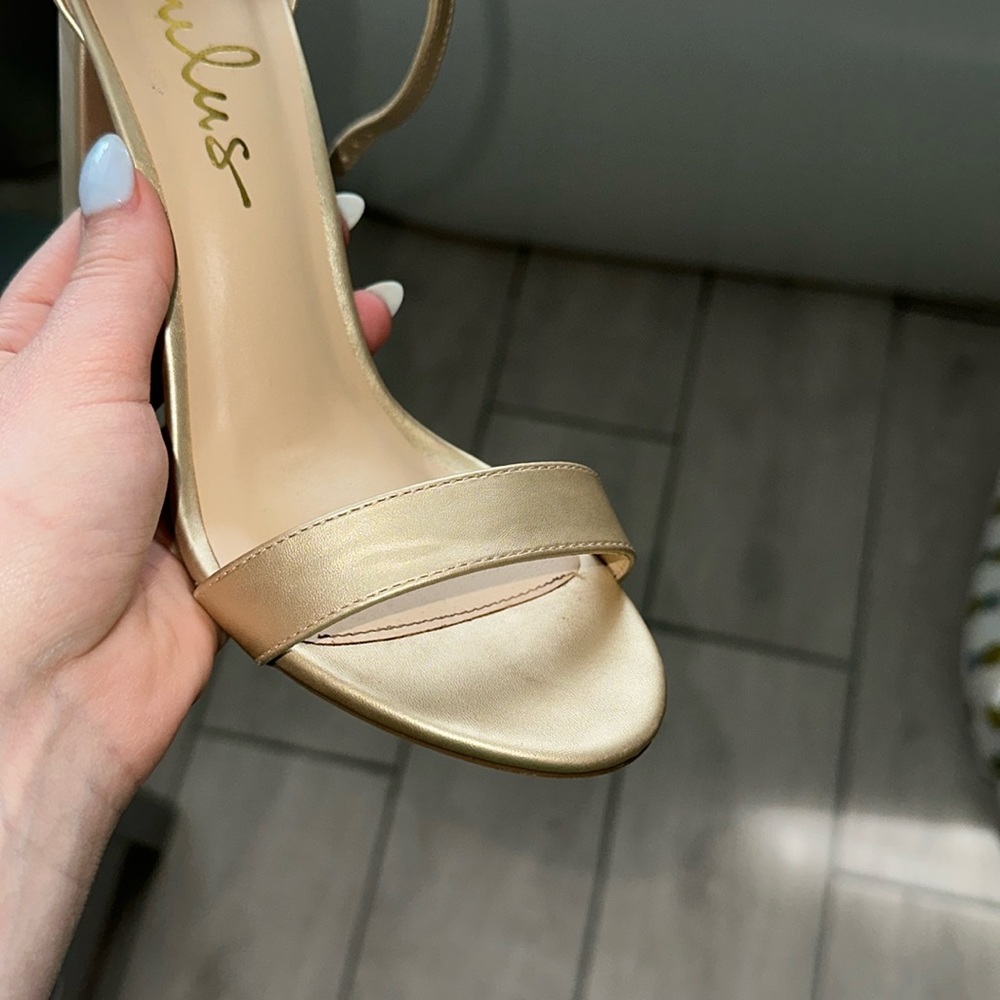 Lulus Gold Block Heels - Picture 7 of 9